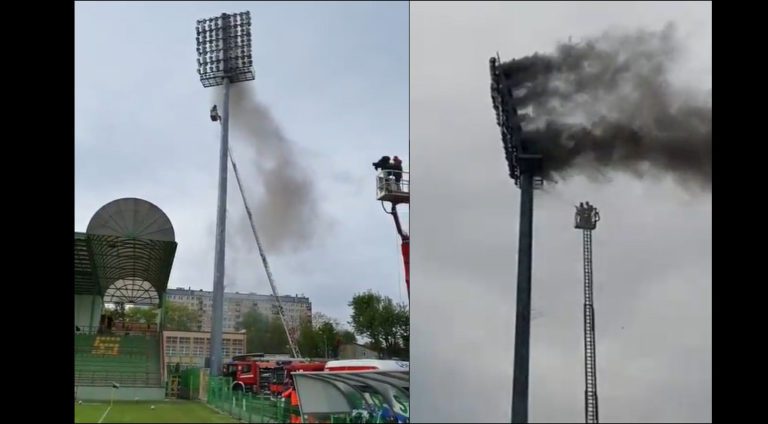 Pozar jednego z jupiterow przed meczem GKS Belchatow Radomiak