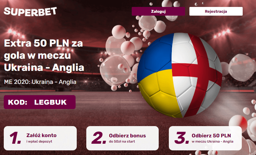 Ukraina Anglia Extra 50 PLN w SuperBet za gola w tym meczu