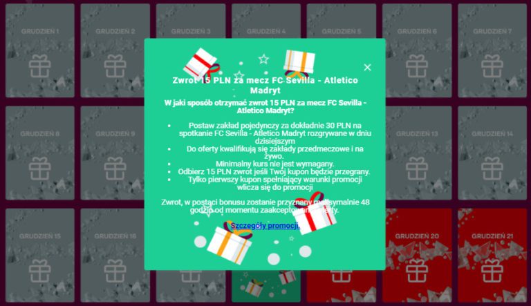 18 Kalendarz Adwentowy Superbet Zwrot 15 PLN za mecz FC Sevilla Atletico Madryt
