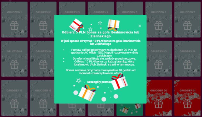19 grudnia Odbierz 10 PLN bonus za gola Ibrahimovicia lub Zielinskiego