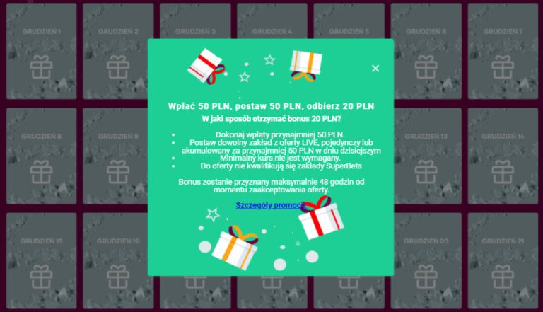 Wplac 50 PLN postaw 50 PLN odbierz 20 PLN