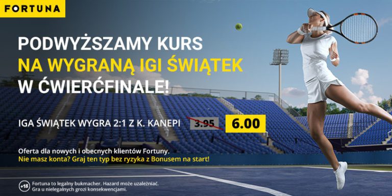 Fortuna Podnosi kurs na wygrana Igi Swiatek