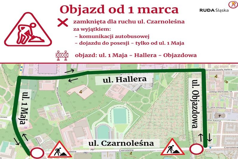 1 marca zamkniecie ul. Czarnolesnej w Rudzie Slaskiej