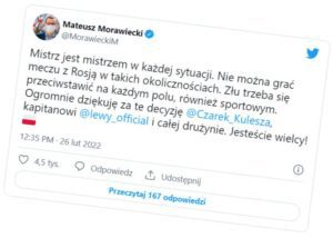 Premier Morawiecki ws. meczu z Rosja Jestescie wielcy 2022