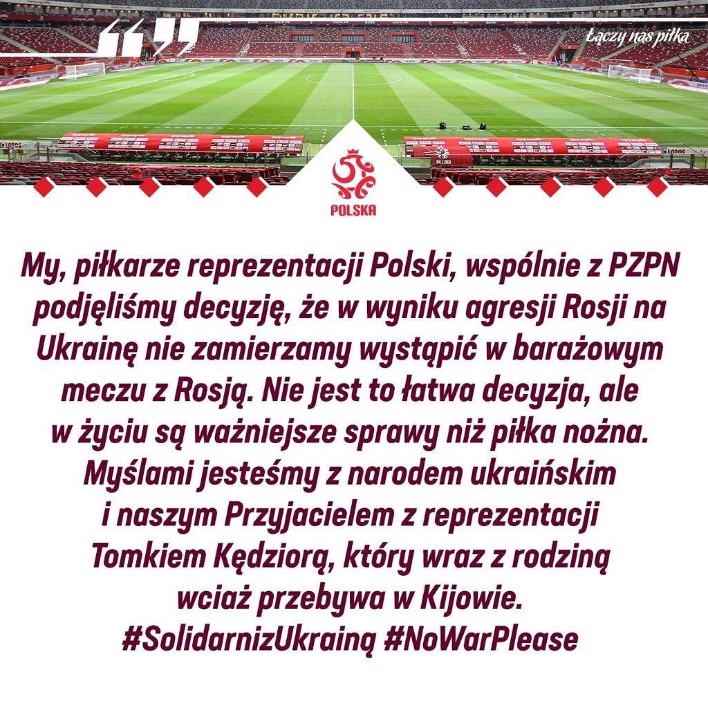 oswiadzenie pilkarzy reprezentacji polski w sprawie meczu barazowego z Rosja