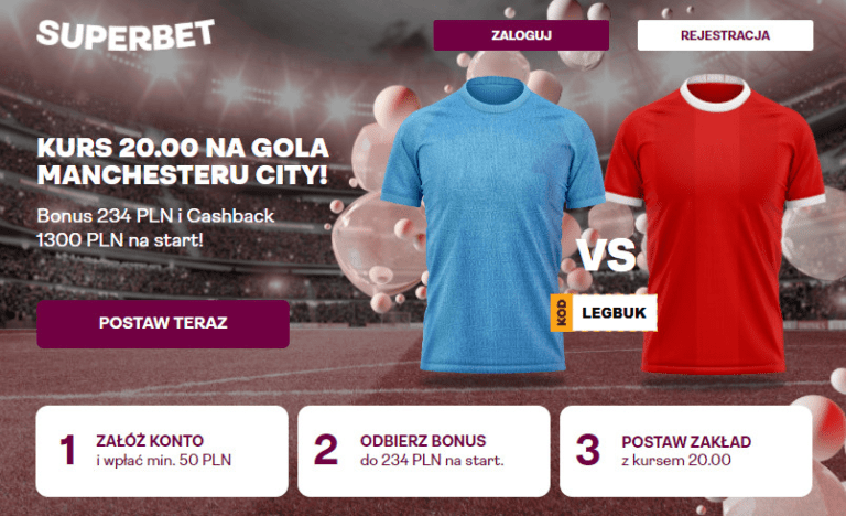 Kurs 20.00 na gola Man City w meczu z Man United w SuperBet 2022