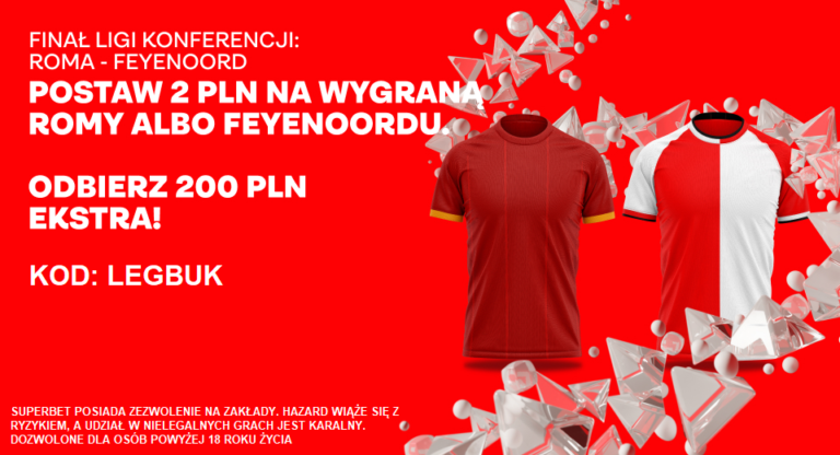 Bonus 200 PLN Kurs 100.00 za wygrany zaklad na zwyciezce w meczu Roma Feyenoord