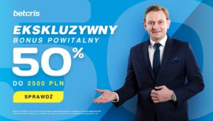 W Betcris ekskluzywny bonus powitalny 50 procent do 2500 PLN