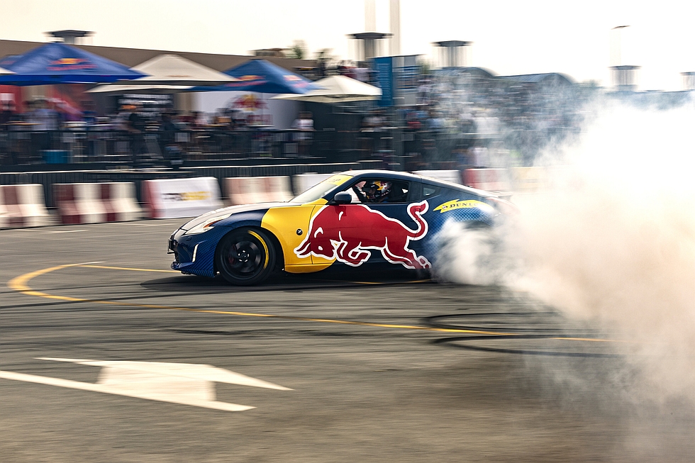 Abdo Feghali performs during Red Bull Car Park Drift final at Souk Al Marfa in Dubai, United Arab Emirates on March 6th, 2022 // Naim Chidiac / Red Bull Content Pool // SI202203060355 // Usage for editorial use only //