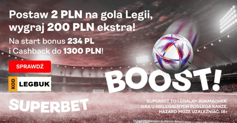Za 2 PLN na gola Legii w starciu z Zaglebiem do wygrania 200 PLN z kodem legbuk