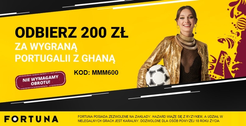 200 zl za wygrana Portugalii z Ghana w Fortuna