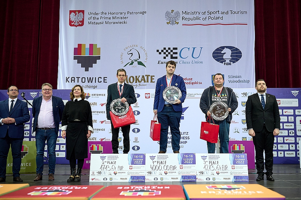 Wreczenie nagrod Mistrzostwa Europy w szachach Katowice 2022 fot. Rafal Oleksiewicz