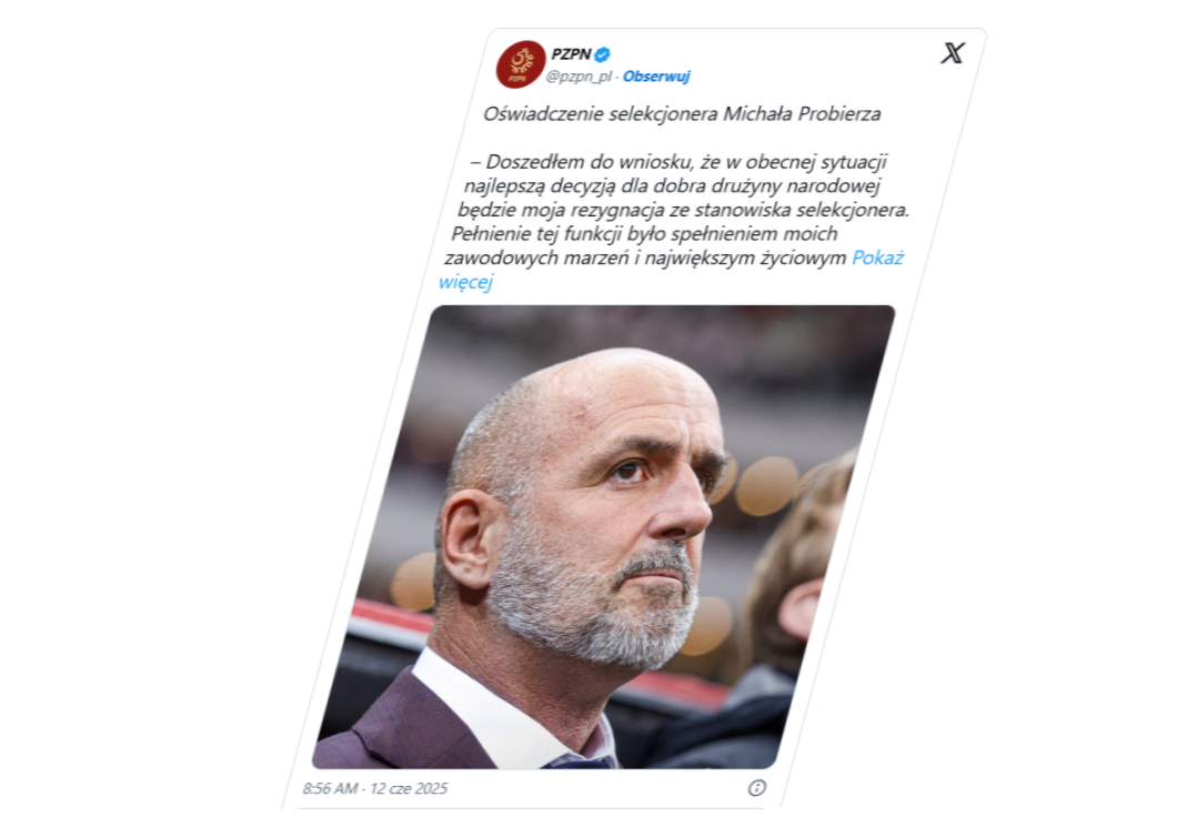 Michał Probierz rezygnuje z funkcji selekcjonera reprezentacji Polski. Decyzja zapadła przed wyborem prezesa PZPN