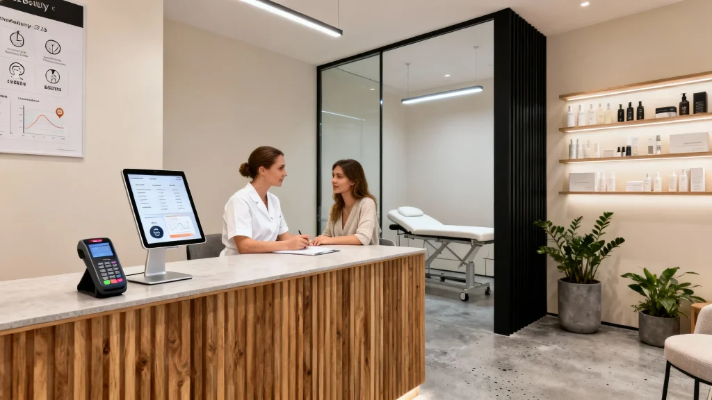 Recepcja Nowoczesnego Salonu Beauty Z Terminalem Platniczym I Programem Lojalnosciowym Na Tablecie