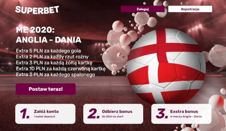 Anglia Dania Extra bonusy w SuperBet za zdarzenia w tym meczu
