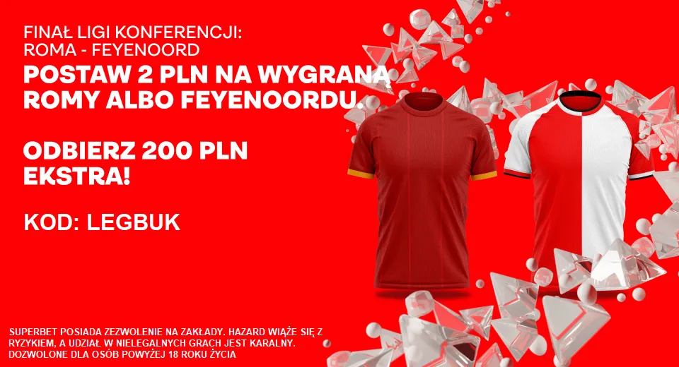 Bonus 200 PLN Kurs 100.00 za wygrany zaklad na zwyciezce w meczu Roma Feyenoord