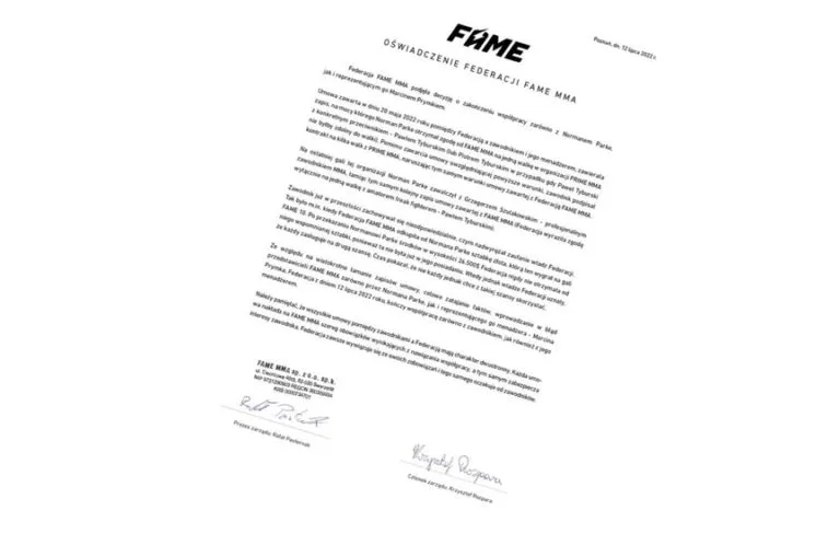 FAME MMA oficjalnie rozwiazalo umowe z Normanem Parke oswiadczenie federacji