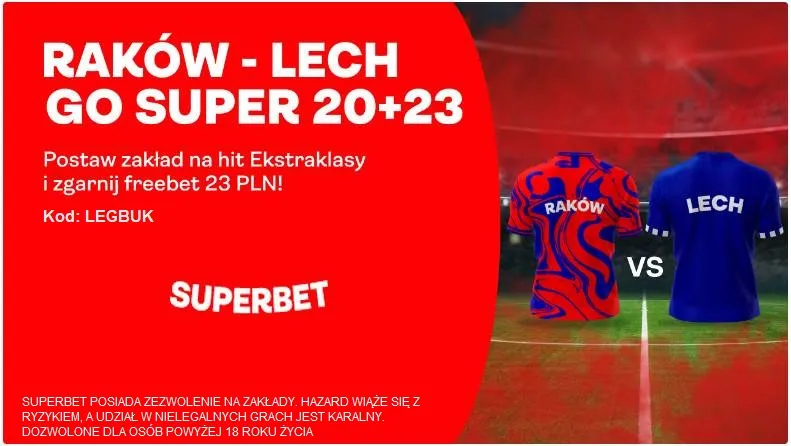 Freebet 23 PLN na dzisiejszy mecz Rakow Lech w Superbet
