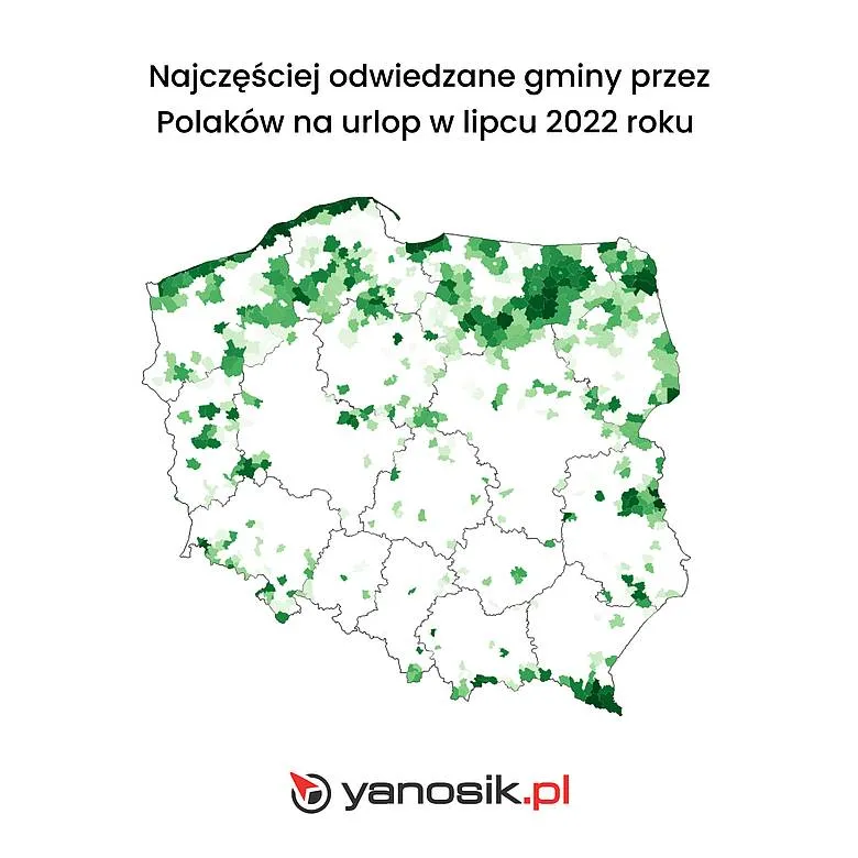 Najczesciej odwiedzane gminy przez Polaków w lipcu 2023