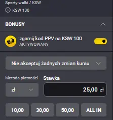 Aby Skorzystac Z Promocji Przed Postawieniem Zakladu Nalezy Zaznaczyc Suwak Odpowiadajacy Wlasciwemu Bonusowi