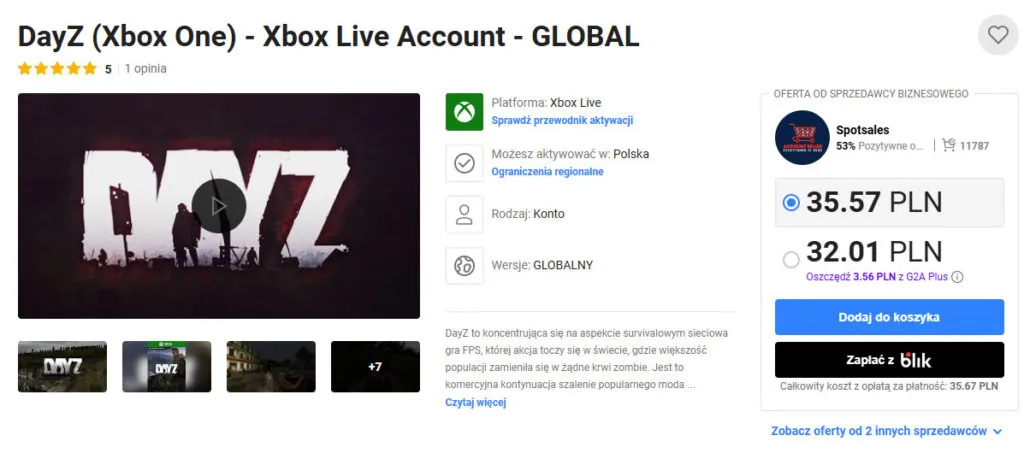 DayZ Xbox One Xbox Live Account GLOBAL