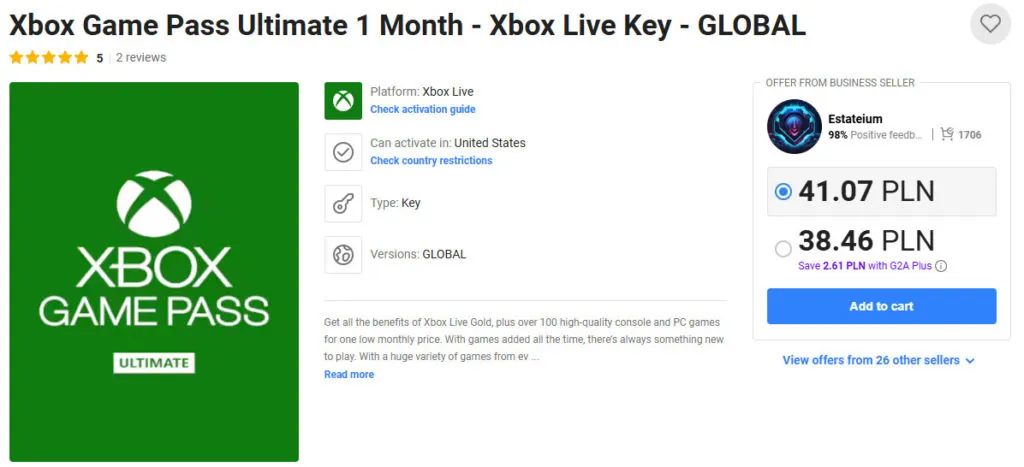 Xbox Game Pass Ultimate 1 Month Xbox Live Key GLOBAL