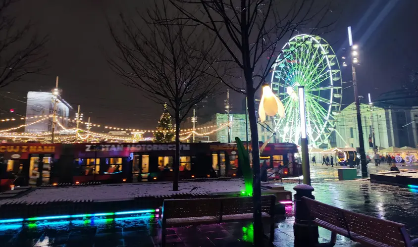 Katowice Rynek Swiateczne Diabelski Mlyn Noc Tramaj