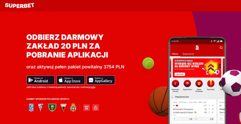 ODBIERZ DARMOWY ZAKLAD 20 PLN ZA POBRANIE APLIKACJI SUPERBET