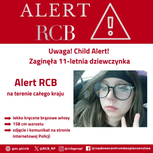 Child Alert RCB Zaginela 11 Letnia Dziewczynka Lekko Krecone Brazowe Wlosy 158 Cm Wzrostu. Zdjecie I Komunikat Na Stronie Internetowej Policji