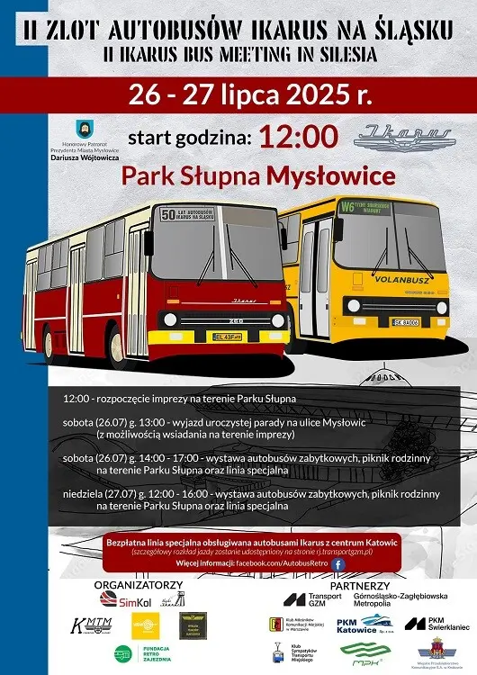 Plakat Z Grafika Prezentujaca Autobusy I Napisem II Zlot Autobusow Ikarus Na Slasku