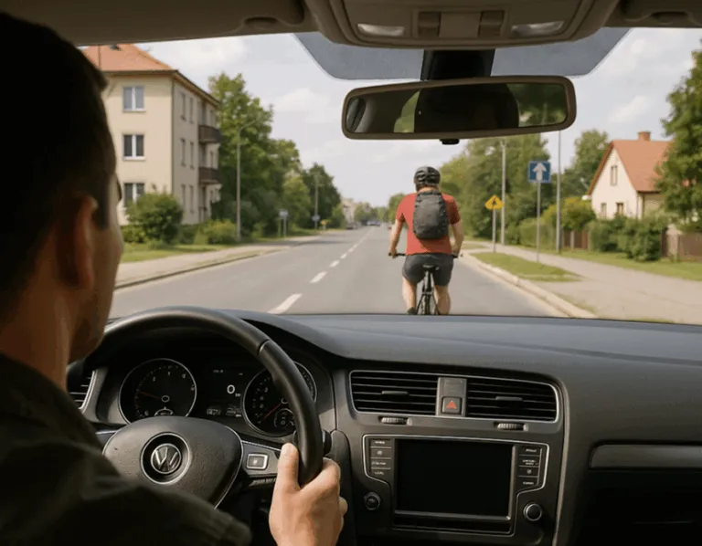 Rowerzysta Jadacy Przed Samochodem Kierowca