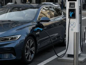 Samochodu Elektrycznego Podczas Ladowania Na Stacji Ladowania