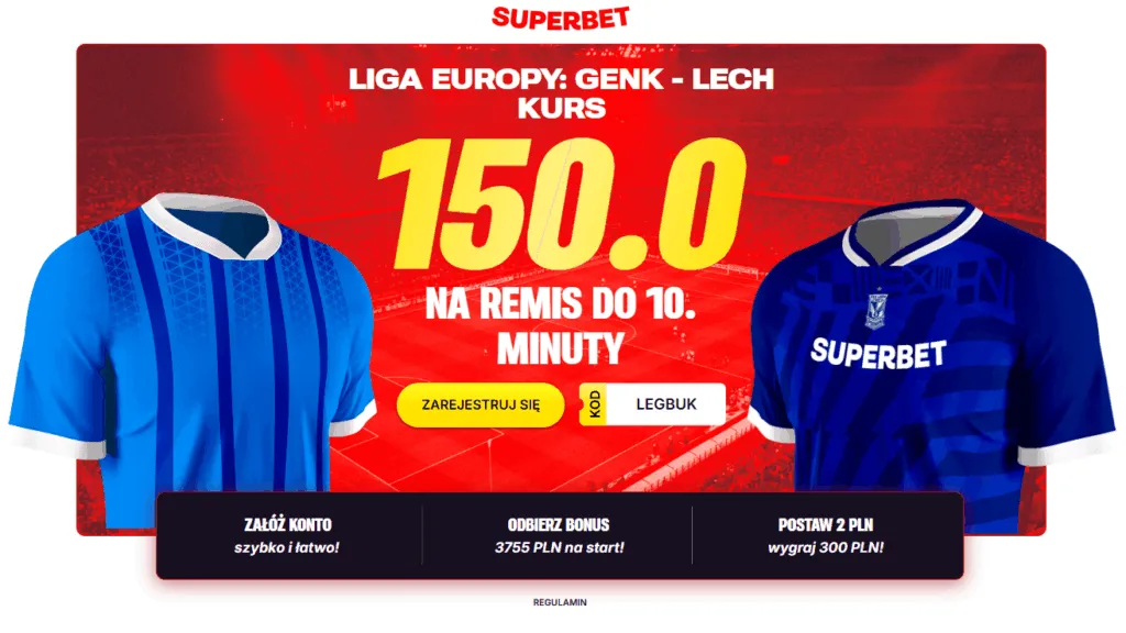 Bonus 300 PLN W Superbet Za Remis Do 10. Minuty W Meczu Genk Lech Poznan