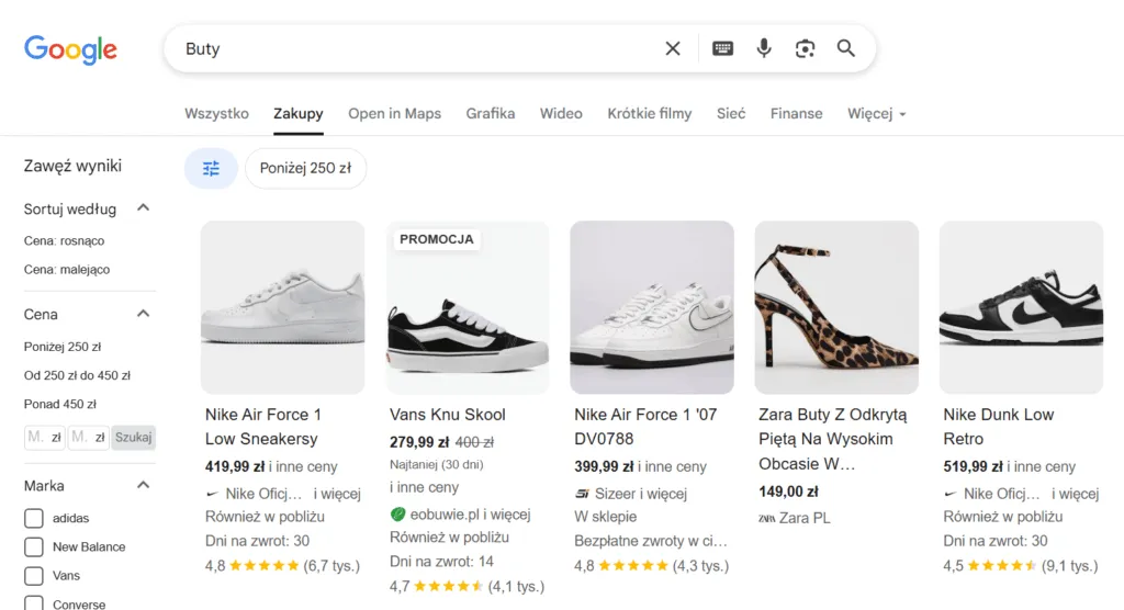 Google Zakupy Buty
