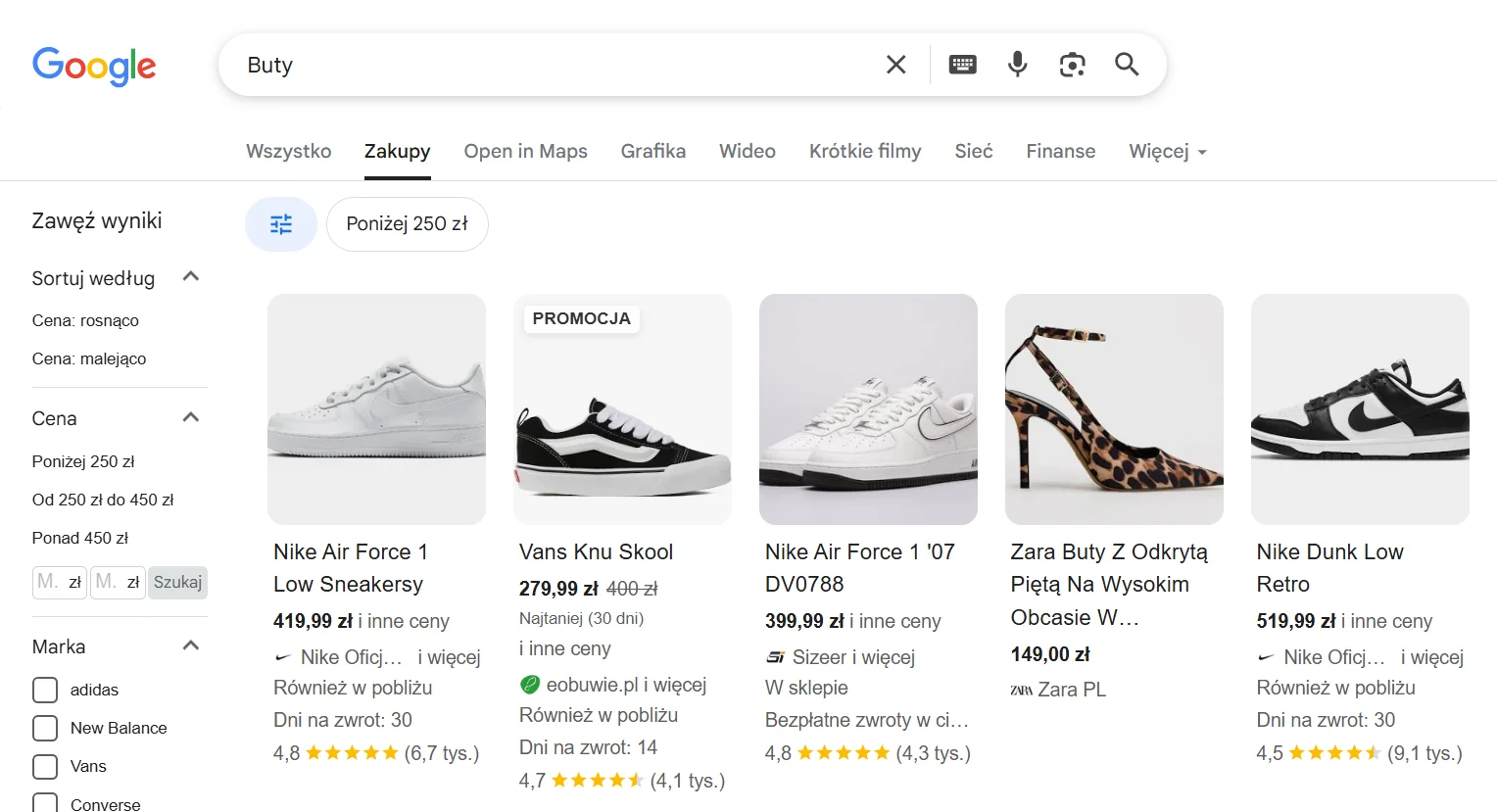 Google Zakupy Buty