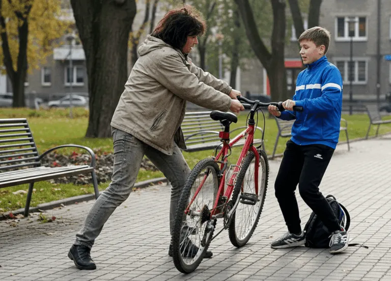 Kobieta Szarpie Za Rower Z Dzieckiem