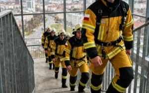 Strazacy Z Polski Wchodza Po Schodach