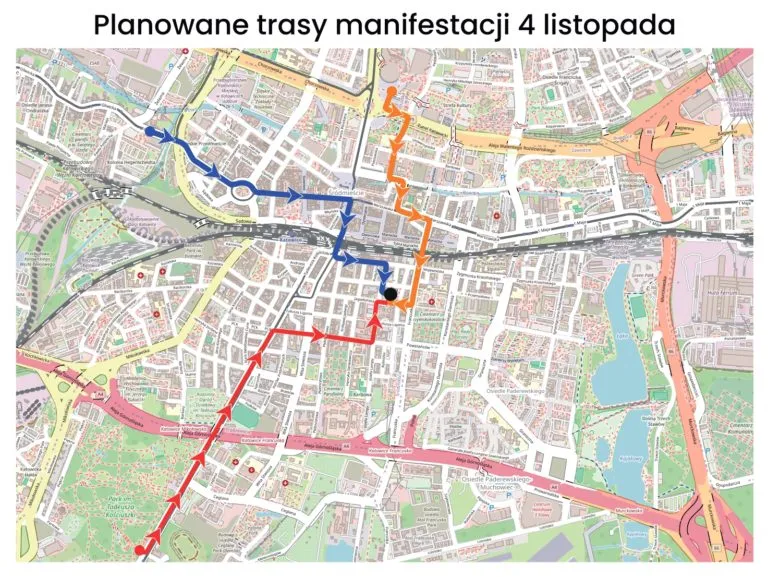 Pogladowa Mapa Tras Protestu 4 Listopada W Katowicach