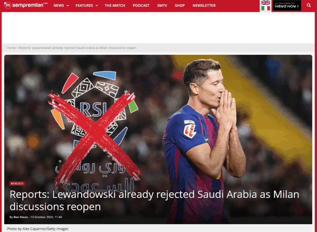 SempreMilan Lewandowski Odrzucil Propozycje Arabii Saudyjskiej Wracaja Rozowy Z Milanem