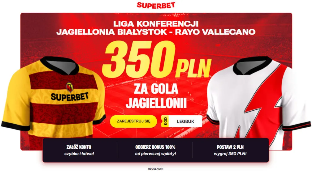 Bonus 350 PLN W Superbet Za Gola Jagiellonii W Meczu Z Rayo Vallecano